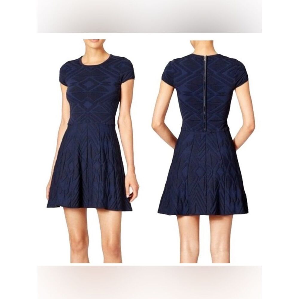 Parker Meena Dress navy blue jacquard fit & flare silhouette Dress Size Medium